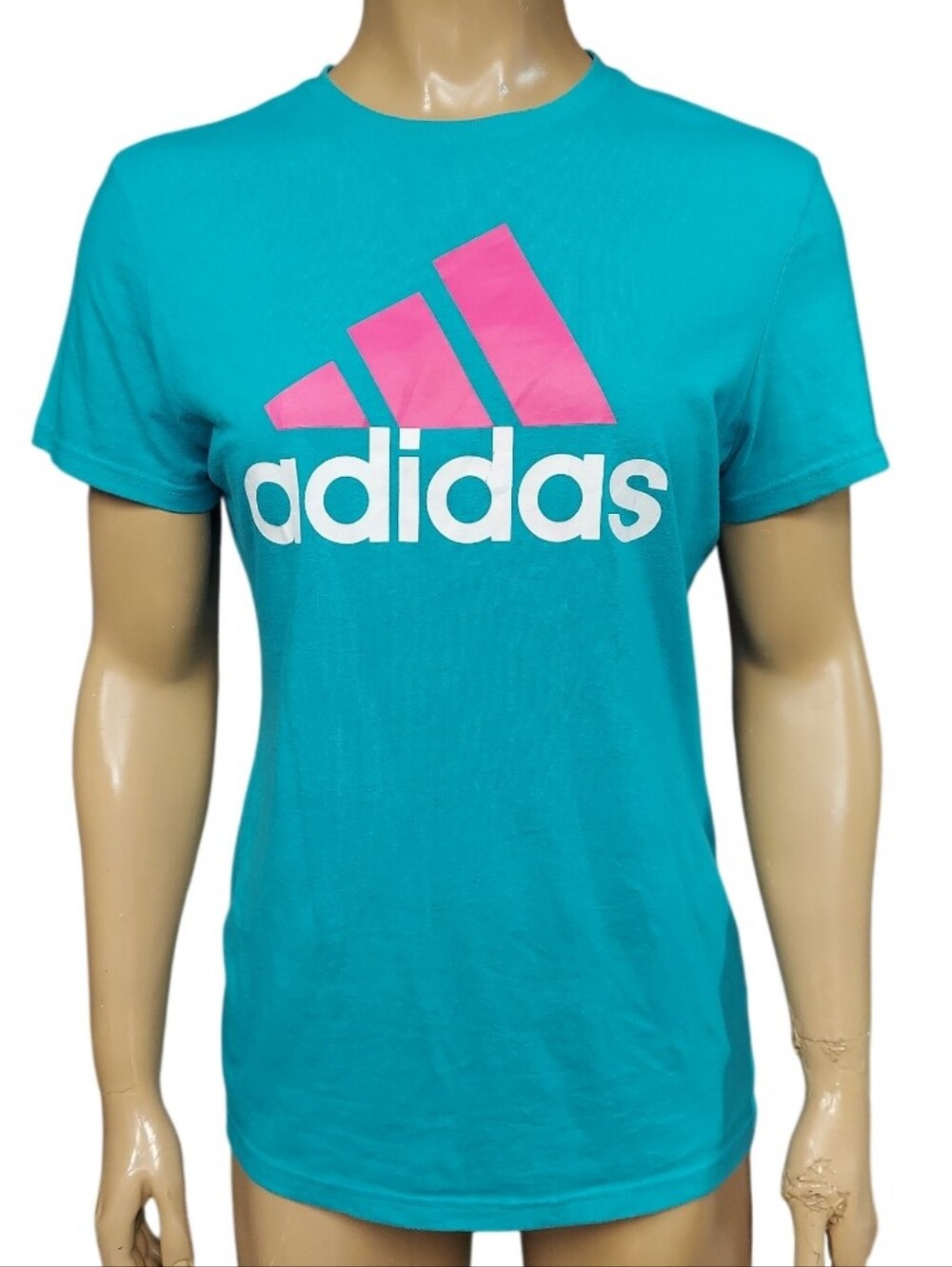 Adidas Teal Tee with Pink & White Logo